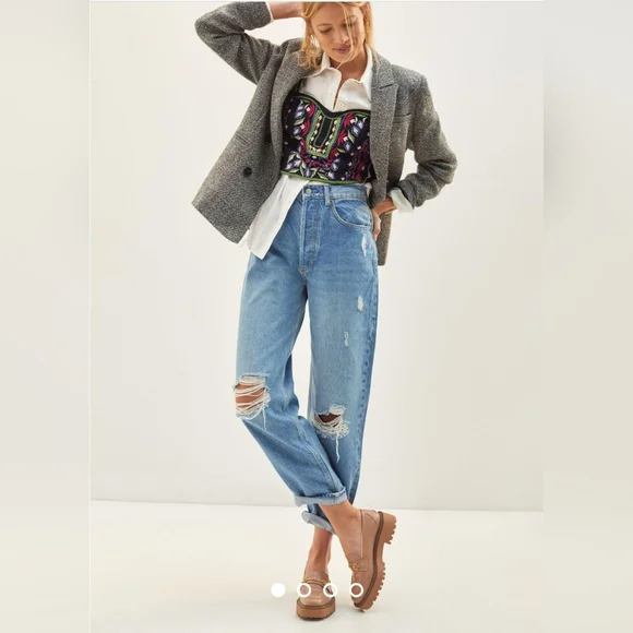 Boyish High Rise The Toby Relaxed Taper Lyocell Distressed Jeans Size 26 , 14" - Picture 4 of 16